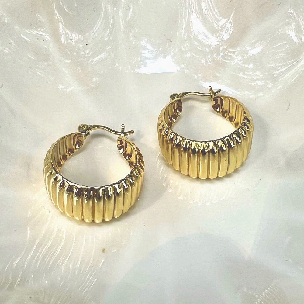 Textured Dome Hoop Earrings 14k Gold Filled